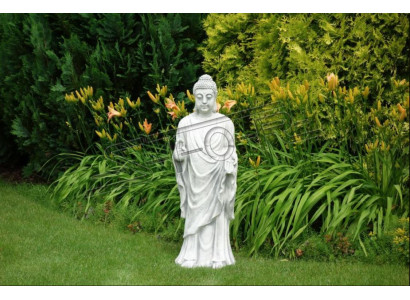 Dekorative Buddha Skulptur in Steinoptik. Figur Große Skulptur für Garten