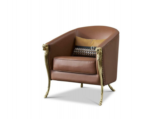 Designer Sessel 1 Sitzer Braun Leder Textil Luxus Club Lougne Sofa Einsitzer