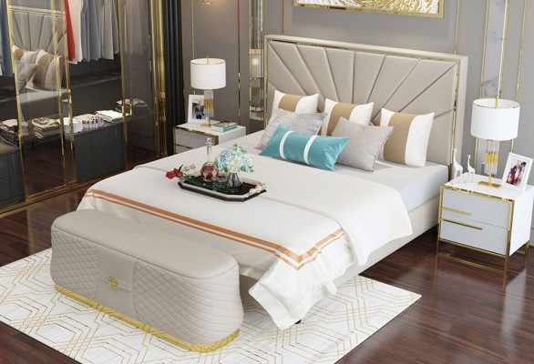 Bett Betten Polster Doppel Ehe Hotel Luxus Leder Moderne Designer Schlafzimmer