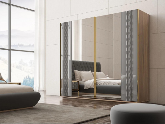 Komplett Set Doppel Bett Luxus 2x Nachttische Design Schrank Kleiderschrank