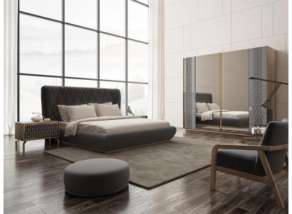 Komplett Set Doppel Bett Luxus 2x Nachttische Design Schrank Kleiderschrank