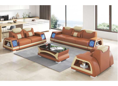 Komplette Couchgarnitur Sofagarnitur Ledersofas Sofa 3tlg Sofas Braun