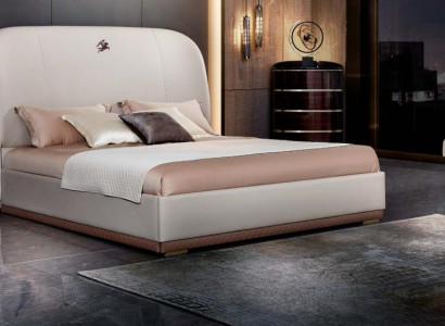 Bett Beige Leder Holz Schlafzimmer Lederbett Modern Design Möbel Luxus