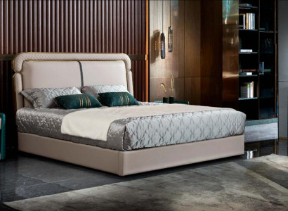 Bett Schlafzimmer Beige Doppelbett Lederbett Modern Design Möbel Holz