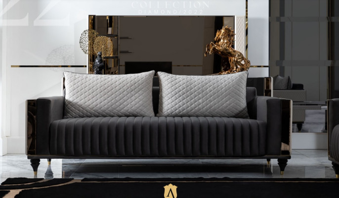 Dreisitzer Couch Polster Design Sofa 3er Sitz Sofas Zimmer Moderne Schwarz Neu