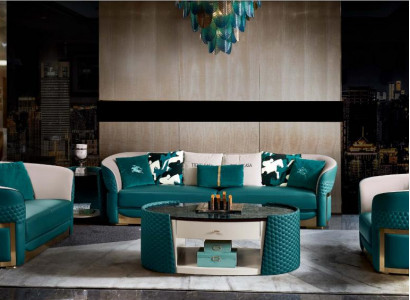 Sofa 3 Sitzer Turkis Leder Luxus Moderne Design Möbel Italienisches