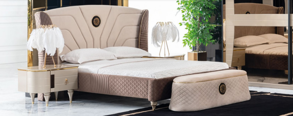 Schlafzimmer Doppelbett 160x200cm Luxus Bett 2x Nachttisch 3tlg. Set Betten Neu