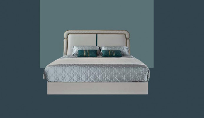 Bett Schlafzimmer Beige Doppelbett Lederbett Modern Design Möbel Holz