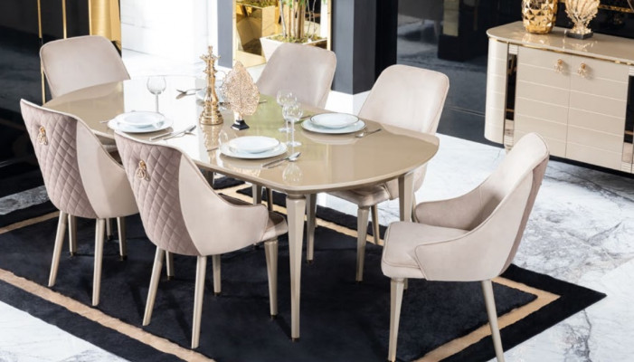 Küche Esszimmer Stühle 6x Stuhl Gruppe Stühle Garnitur Holz Möbel Textil Stoff