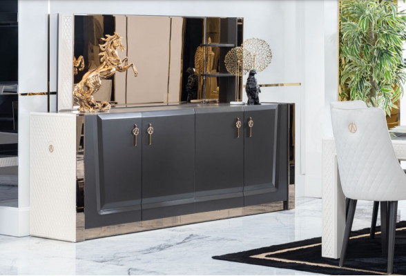 Esszimmer Garnitur Tisch 6x Stuhl Kommode Spiegel Italienischer Stil Gruppe Neu