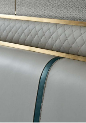 Bett Schlafzimmer Beige Doppelbett Lederbett Modern Design Möbel Holz