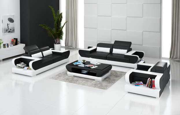 Luxuriöse Sofagarnitur Wohnzimmer Garnitur Leder Polster Couchen Sofa