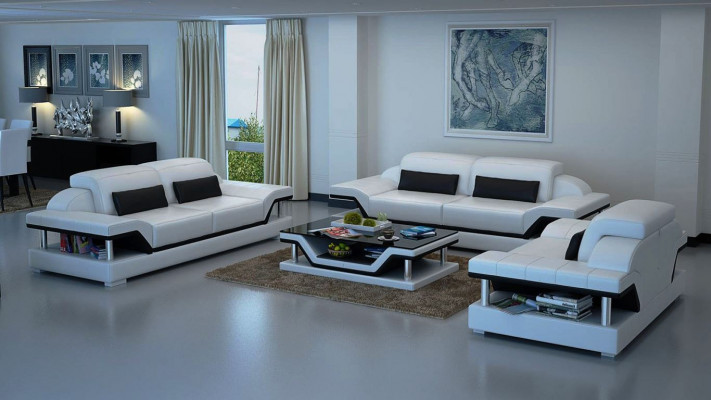 Leder Polster Couchen Sofa Luxuriöse Sofagarnitur 3+2 + Couchtisch Garnitur Neu
