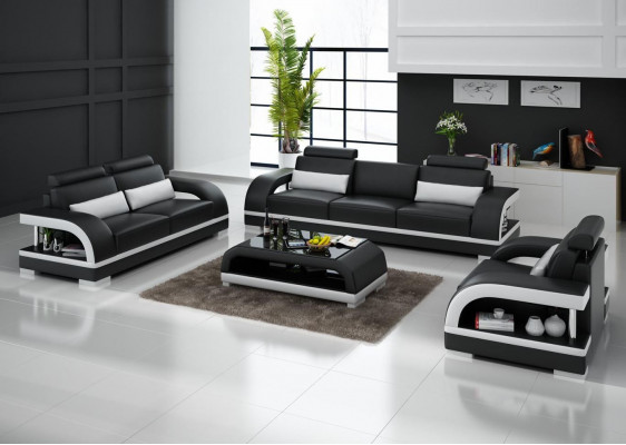 Luxuriöse Sofagarnitur Leder Polster Couchen Sofa Wohnzimmer 3+2 Set