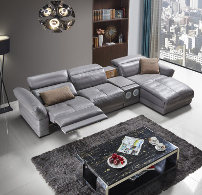 Luxus Ecksofa Leder Couch Polster Garnitur Soundsystem Multifunktion