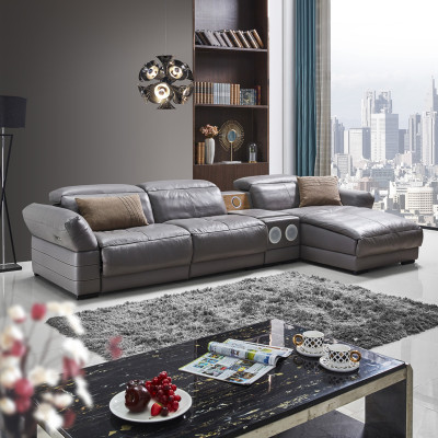Luxus Ecksofa Leder Couch Polster Garnitur Soundsystem Multifunktion