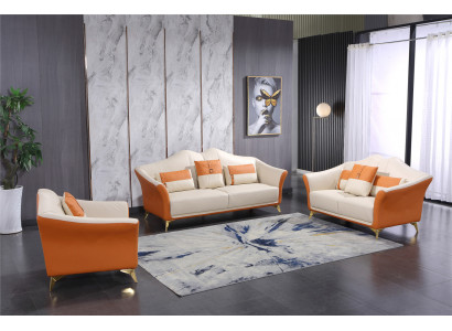 Sofa mit Polster Leder Couch Sitz Komplett Set Moderne Garnitur 3+2 Sitzer