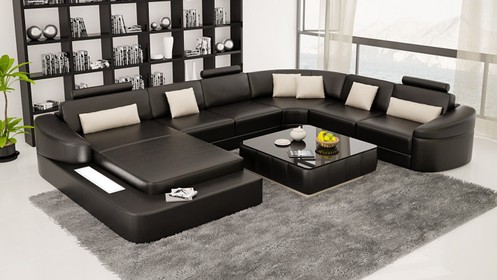Leder Modern Couch Wohnlandschaft Ledersofa Sofagarnitur Möbel Sofa U-Form Neu
