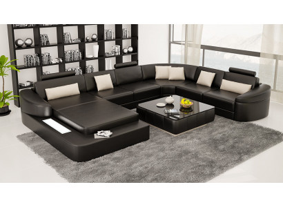 Leder Modern Couch Wohnlandschaft Ledersofa Sofagarnitur Möbel Sofa U-Form Neu