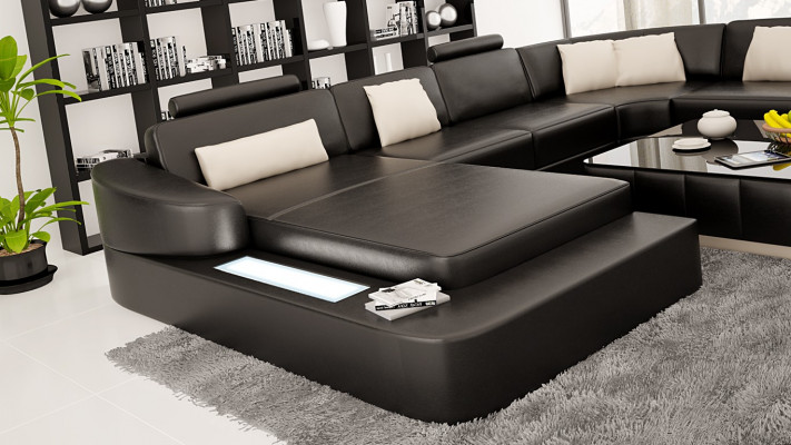 Leder Modern Couch Wohnlandschaft Ledersofa Sofagarnitur Möbel Sofa U-Form Neu