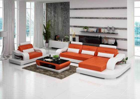 Wohnlandschaft Ecksofa L-Form Sessel Set Garnitur Leder Couch 2tlg.