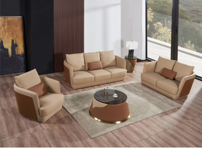 Sofagarnitur 3+2 Sitzer Ledersofa Couch Wohnlandschaft Garnitur Design