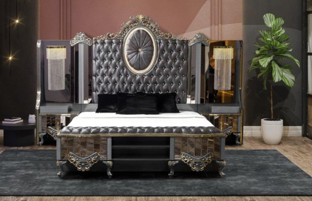 Garnitur Schlafzimmer Doppel Luxus Bett Klassischе Schwarz Set 4tlg
