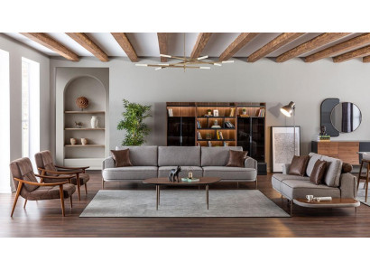 Graue Polster 3+2 Sitzer Garnitur Wohnzimmer Designer Couchtisch Luxus Möbel