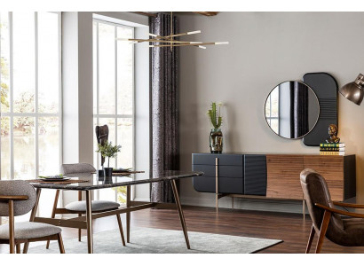 Esstisch Essgruppe Esszimmer Stühle Sideboard Set 7tlg Marmor Schwarz