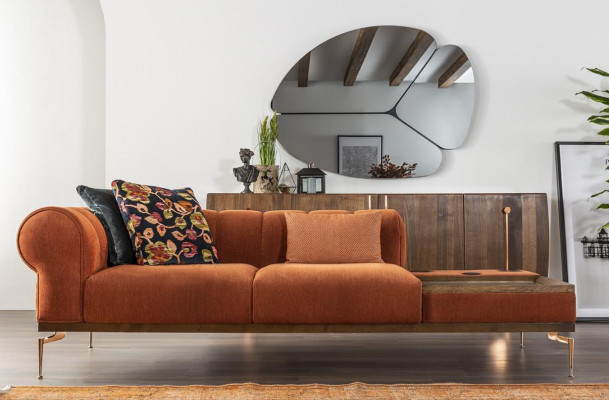 Zweisitzer Sofa 2 Sitzer Stoffsofa Sofas Modern Stoff Orange 234cm