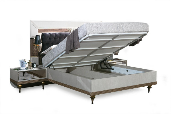Schlafzimmer Set Bett 2x Nachttische Textil Kleiderschrank Modern 4tlg.