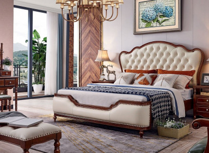 Bett 2x Nachttische Schminktisch Bank Schlafzimmer Luxus Holz 6tlg Set