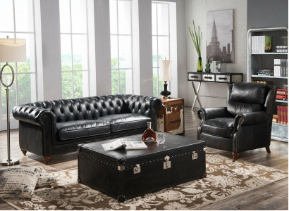 Luxus Chesterfield Sofagarnitur 3+1 Sitz Couchtisch 4tlg.Set Sofa Leder
