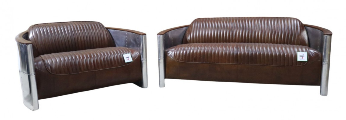 Sofagarnitur 3+2 Sitzer Sofa Couchgarnitur Couch Sessel Leder Vintage Retro NEU