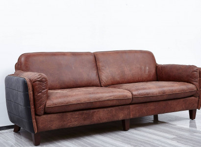 Luxury Vintage 3+2 Sitzer Echtleder Möbel Wohnzimmer Sofa Suite Loft garnituren