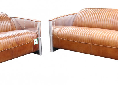 Luxus Vintage Aluminium Leder Sofagarnitur Metall Möbel Couchen Sofas Polster