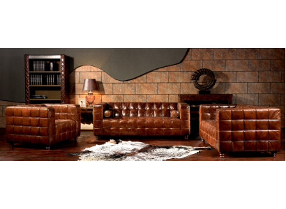 Klassische Echtleder Couch Polster Sofagarnitur Sitz Garnituren Couchen 3tlg neu