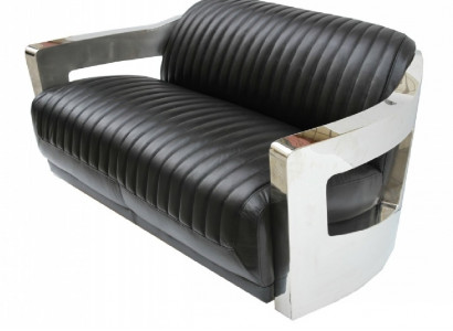 Ledersofa Dreisitzer Couch Sofa Aviator Flugzeug Aluminium Möbel Vintage