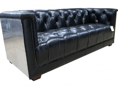 Sofa Chesterfield 3-Sitzer Vintage Flieger Flugzeug Echtleder Aluminium Sofas
