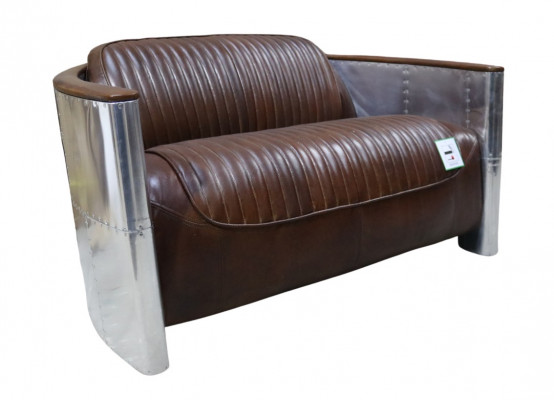 Echtleder Aluminium Sofa 2-Sitzer Vintage Leder Möbel Ledersofa Clubsofa Couch