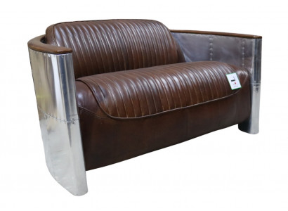 Echtleder Aluminium Sofa 2-Sitzer Vintage Leder Möbel Ledersofa Clubsofa Couch