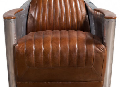 Sessel Echtleder Couch Sofa club Lounge Retro Aviator Vintage Aluminium Flugzeug