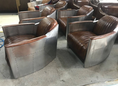 Sessel Echtleder Couch Sofa Flugzeug club Lounge Retro Aviator Vintage Aluminium