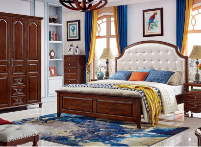 Schlafzimmer Set Bett 2x Nachttische Kleiderschrank Klassisch 4tlg.