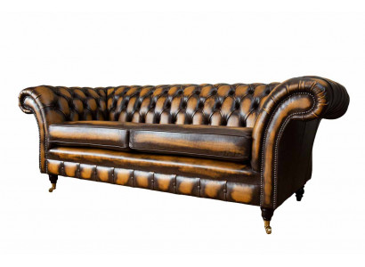 Braun Sofa 3 Sitzer Couch design Chesterfield Polster Sitz Leder Neu