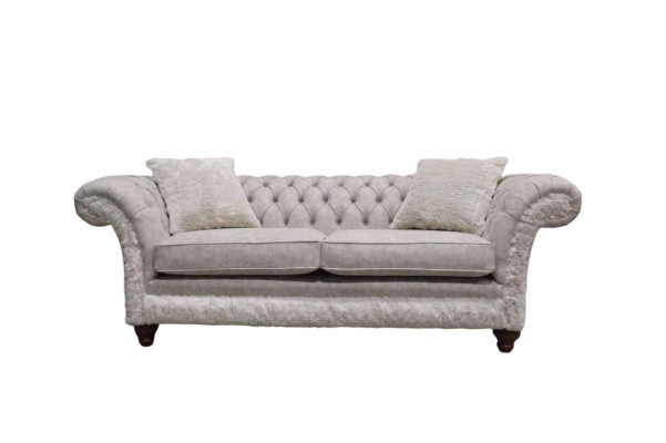 Modern Dreisitzer Design Polster Sitz Textil Sofa 3 Sitzer Wohnzimmersofa Chesterfield Beige