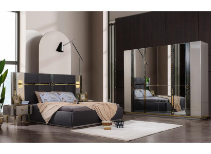 Luxus Schlafzimmermöbel Doppelbett Nachttische Grau 4tlg Schrank Bett