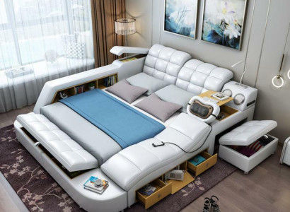 Bett Doppel Regale Leder Polster Betten Multifunktion mit Massagefunktion Neu