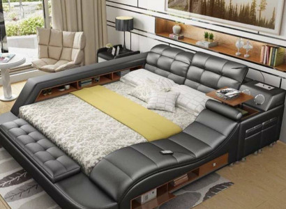 Bett Doppel Regale Leder Polster Betten Multifunktion mit Neu Massagefunktion 