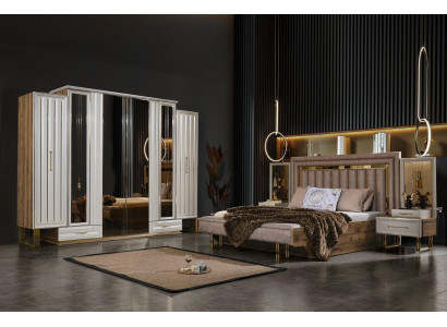 Komplette Schlafzimmermöbel Doppelbett Bett Nachttische Beige 4tlg